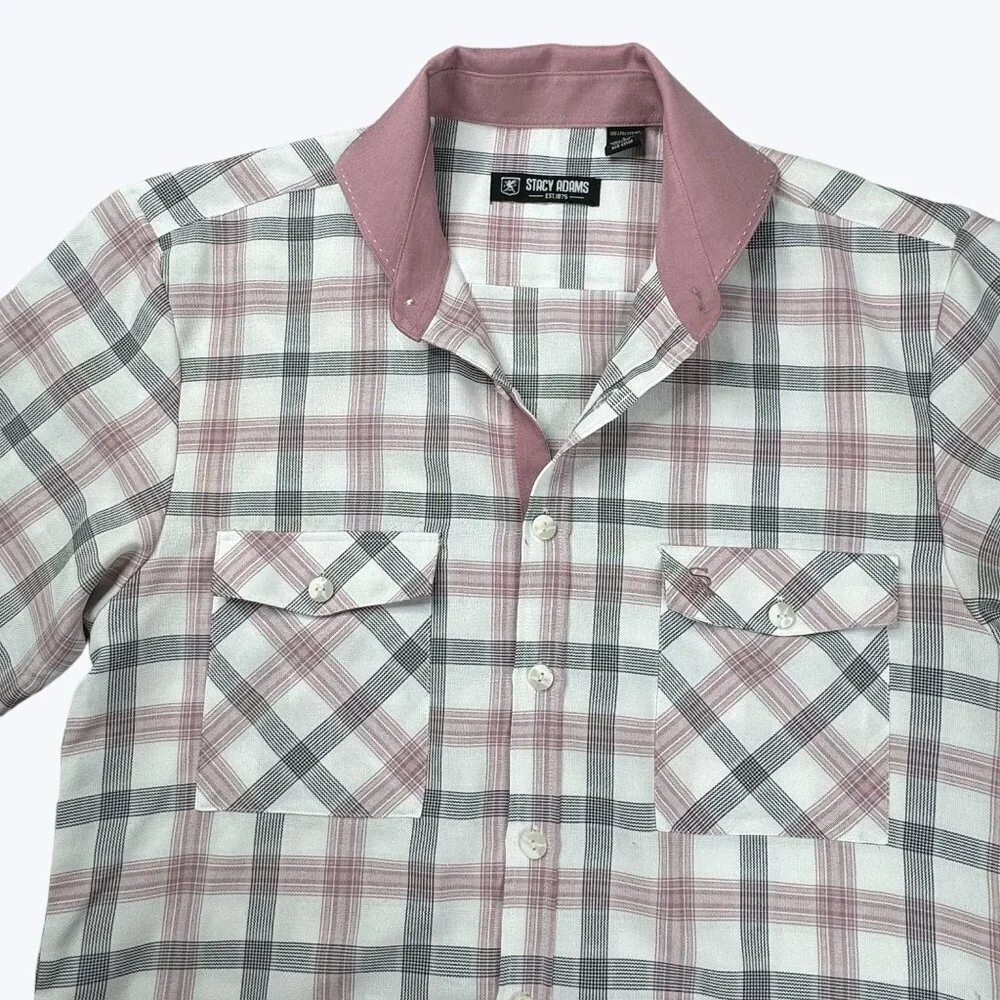 Stacy‎ Adams Men's Short Sleeve Shirt Size Medium Button Front Vintage Look